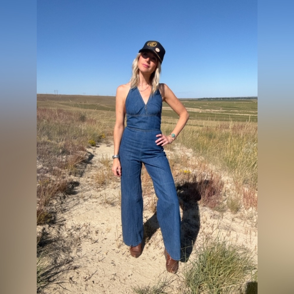 1970s Vintage Women's Blue Denim Jumpsuit